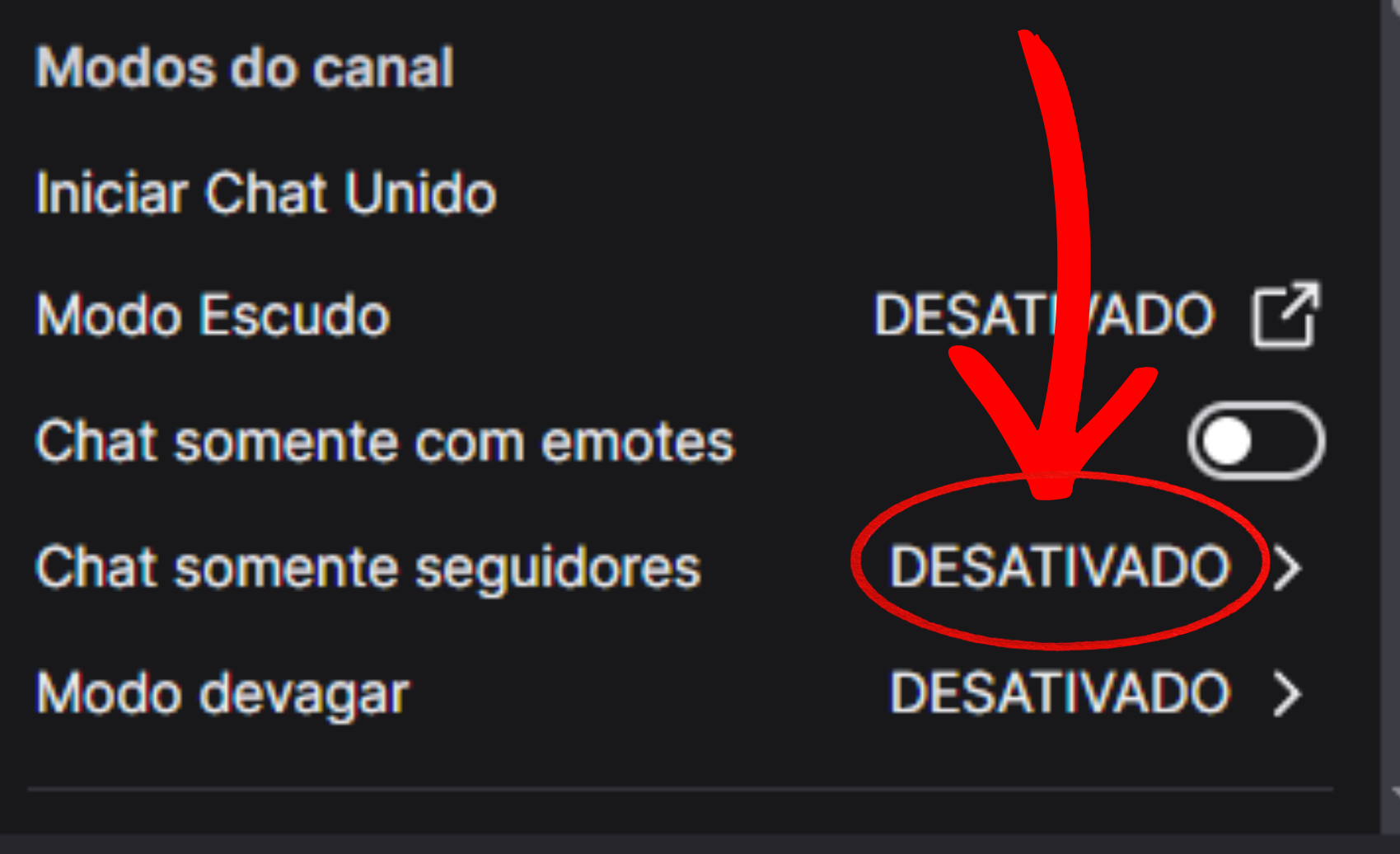 Chat somente seguidores desativado